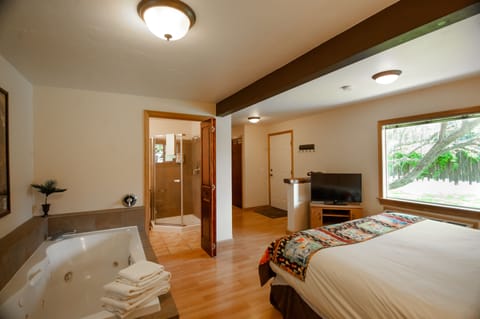 Room, 1 King Bed, Non Smoking | Bathroom | Hair dryer, towels, soap, shampoo