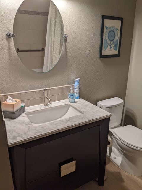 Water View Condo | Bathroom | Combined shower/tub, towels