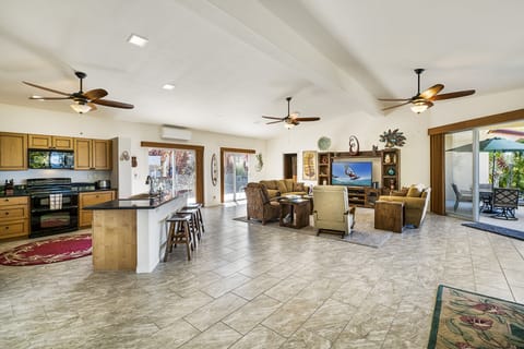 Tiled floors throughout the main spaces