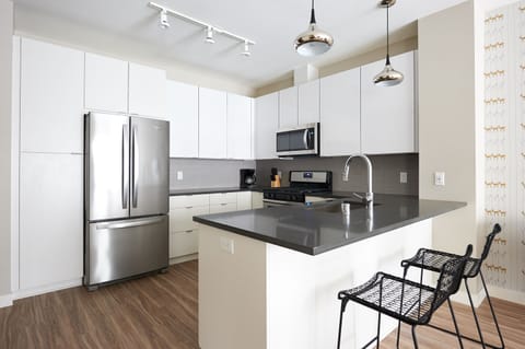 Superior Apartment, 1 Bedroom, Balcony | Private kitchen | Full-size fridge, microwave, oven, stovetop