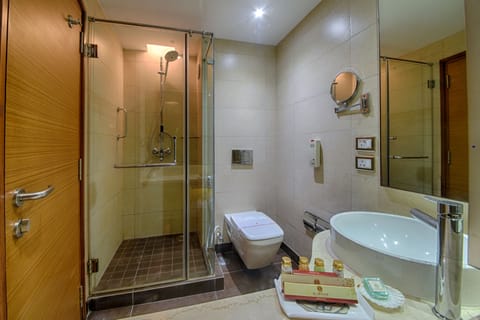Deluxe Double Room, 1 King Bed, City View | Bathroom | Shower, free toiletries, hair dryer, bathrobes