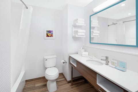Room, 2 Queen Beds, Refrigerator | Bathroom | Free toiletries, hair dryer, towels