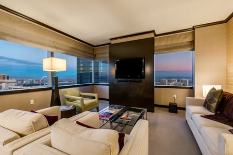 BELLAGIO FOUNTAIN VIEW SUITE (2BR) - 47th Floor | Living room | 45-inch flat-screen TV with cable channels, TV, tablet