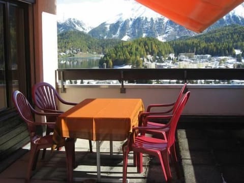 The big terrace with the view to the Lake of St. Moritz