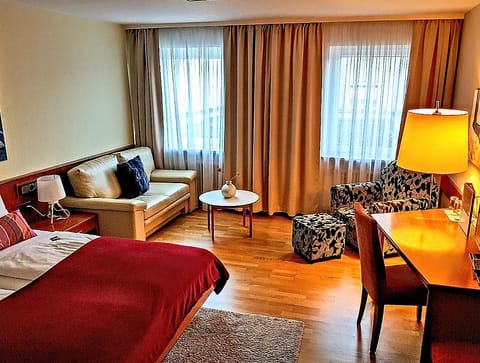 Hypo-allergenic bedding, desk, laptop workspace, soundproofing