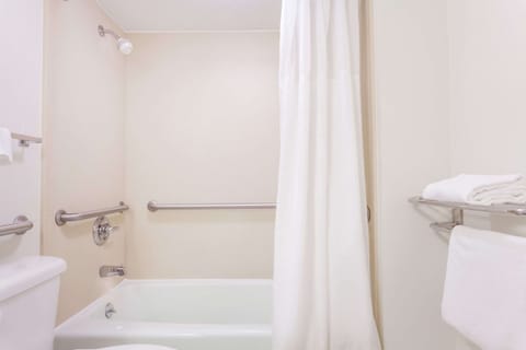 Combined shower/tub, eco-friendly toiletries, hair dryer, towels