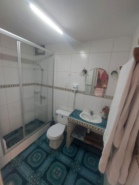 Habitación con cama doble (Room 2)  | Bathroom | Shower, free toiletries, hair dryer, towels