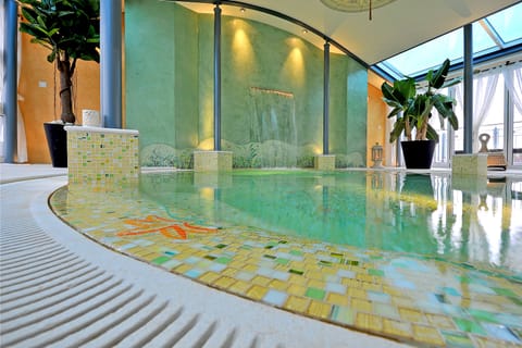 Indoor pool, open 7:30 AM to 7:30 PM, sun loungers