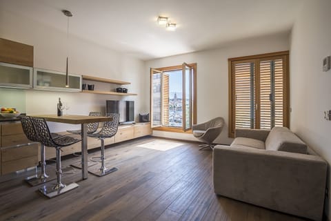 Deluxe Studio Suite with Sea View (Annex building: Drazanac 1a) | Living area | Flat-screen TV, fireplace