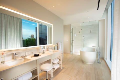 MASTERPIECE SUITE | Bathroom | Designer toiletries, hair dryer, towels, soap