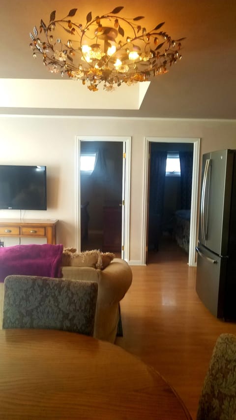 The 2 bedrooms are located off of the living area.