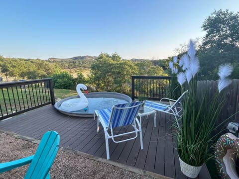 Cool off in the stock tank pool while enjoying the hill country fresh air.