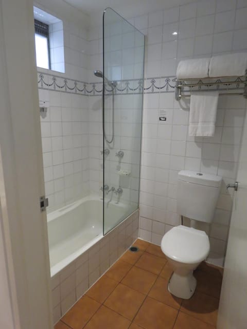 Combined shower/tub, towels