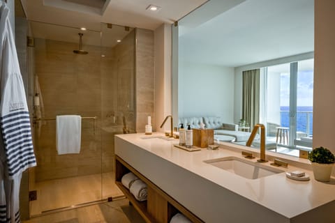 Junior Suite, 1 King Bed | Bathroom | Separate tub and shower, deep soaking tub, designer toiletries