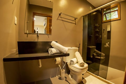 Comfort Triple Room, Multiple Beds, Valley View | Bathroom | Shower, rainfall showerhead, hair dryer, towels