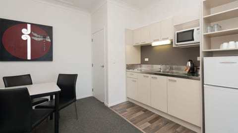 Microwave, stovetop, coffee/tea maker, electric kettle