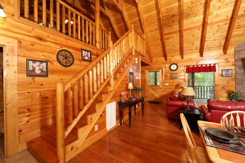 Cabin, Multiple Beds, Hot Tub | Living area | 35-inch flat-screen TV with cable channels, TV, fireplace