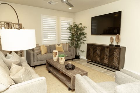 Living room, coffee table and flat screen