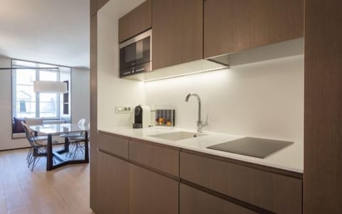 Apartment | Private kitchen | Full-size fridge, microwave, oven, stovetop