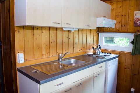 Comfort Chalet, 3 Bedrooms, Terrace (La Lune) | Private kitchen | Fridge, microwave, stovetop, coffee/tea maker