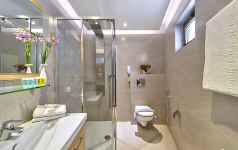 Hair dryer, bidet, towels