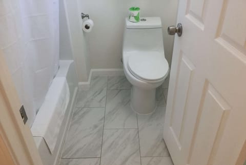 Combined shower/tub, free toiletries, hair dryer, towels