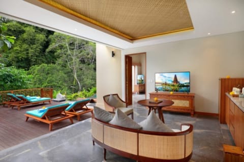 Grand 2 Bedroom Private Pool Villa with River View | Living room | Smart TV, Netflix, streaming services