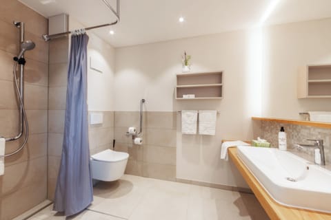 Comfort Double Room (Atelier) | Bathroom | Shower, hair dryer, towels, soap