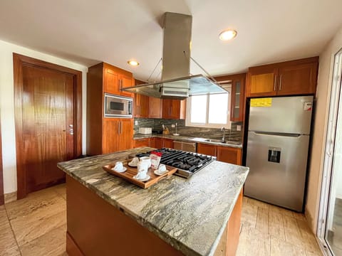 Deluxe Apartment, 2 Bedrooms, Balcony | Private kitchen | Full-size fridge, microwave, stovetop, dishwasher