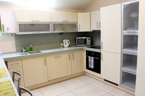 Deluxe Penthouse, 2 Bedrooms, City View | Shared kitchen | Fridge, oven, coffee/tea maker, electric kettle