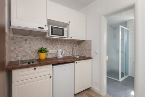 Apartment, Mountain View (Violet) | Private kitchen | Full-size fridge, microwave, stovetop, coffee/tea maker