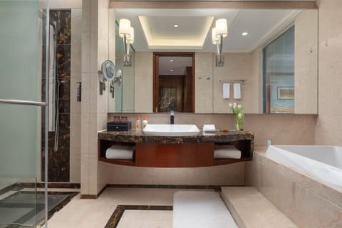 Suite, 1 Bedroom | Bathroom | Hydromassage showerhead, hair dryer, bathrobes, slippers