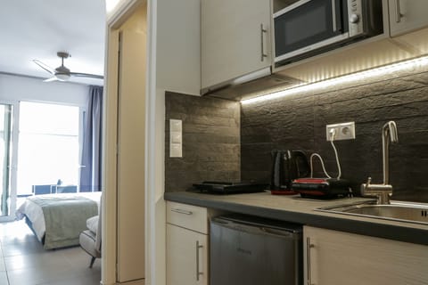 Junior Suite, Balcony | Private kitchenette | Fridge, microwave, stovetop, coffee/tea maker