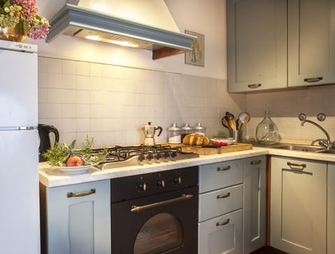 Recently renovated kitchen equipped with gas stove, electric oven
