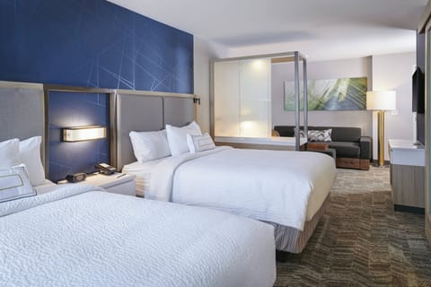 Suite, 2 Queen Beds, City View | Premium bedding, pillowtop beds, desk, laptop workspace