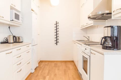 Apartment, 1 Bedroom, Sauna, City View | Private kitchen | Fridge, microwave, oven, stovetop