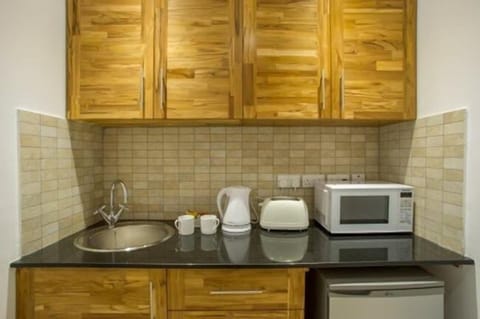 Apartment | Private kitchen | Fridge, microwave, coffee/tea maker, electric kettle