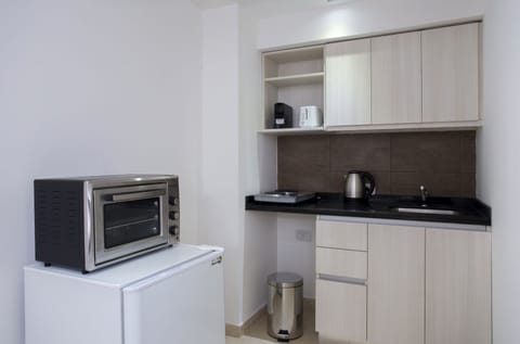 Premium Apartment | Private kitchen | Fridge, stovetop, cookware/dishes/utensils