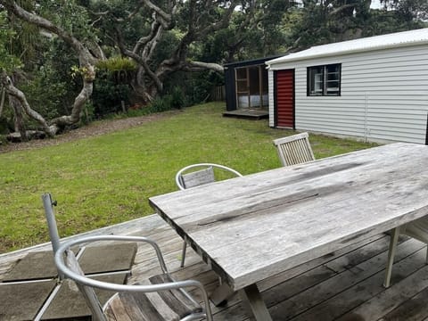 Back deck looking at garage and sleepout