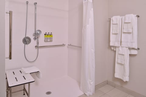 Standard Room, 1 King Bed, Accessible (Roll-In Shower) | Bathroom | Combined shower/tub, free toiletries, hair dryer, towels