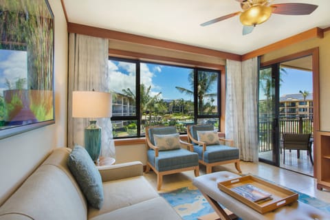 Villa, 1 Bedroom, Kitchen (Island View, lanai) | Living area | 42-inch flat-screen TV with cable channels, Smart TV, Netflix