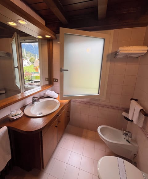 Free toiletries, hair dryer, bidet, towels