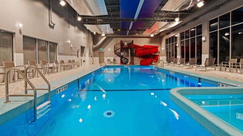 Indoor pool, open 9:00 AM to 10:00 PM, sun loungers