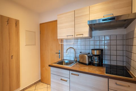 Panoramic Apartment, Allergy Friendly, Mountain View | Private kitchen | Full-size fridge, electric kettle, highchair