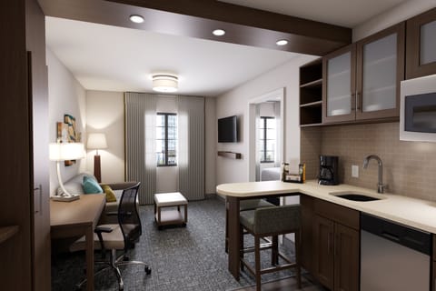 Desk, laptop workspace, blackout drapes, free WiFi