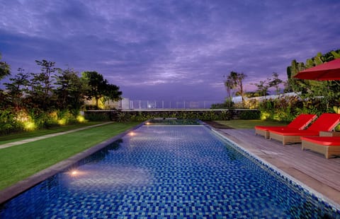 Outdoor pool, pool umbrellas