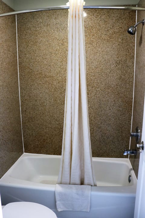 Combined shower/tub, hair dryer, towels