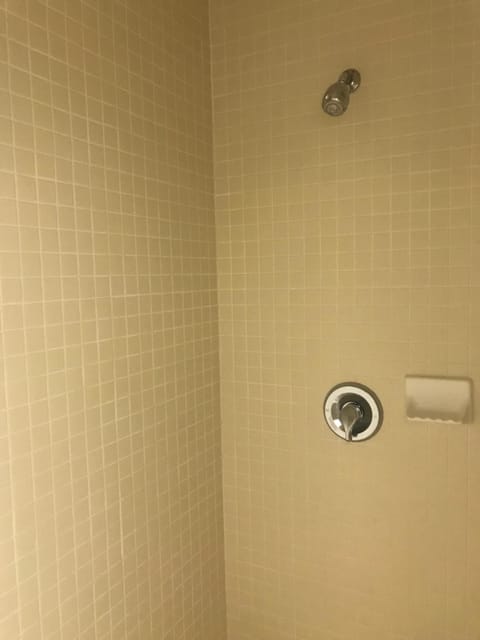 Combined shower/tub, towels