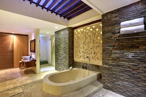 Villa, 1 Bedroom, Private Pool | Bathroom | Separate tub and shower, hair dryer, bathrobes, slippers