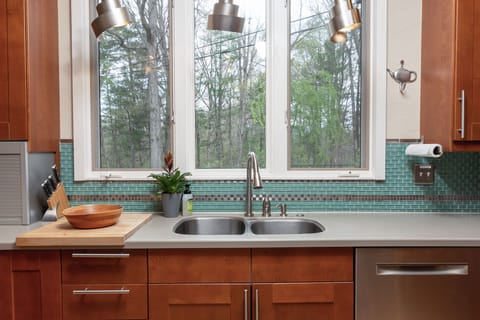 Fully stocked kitchen.